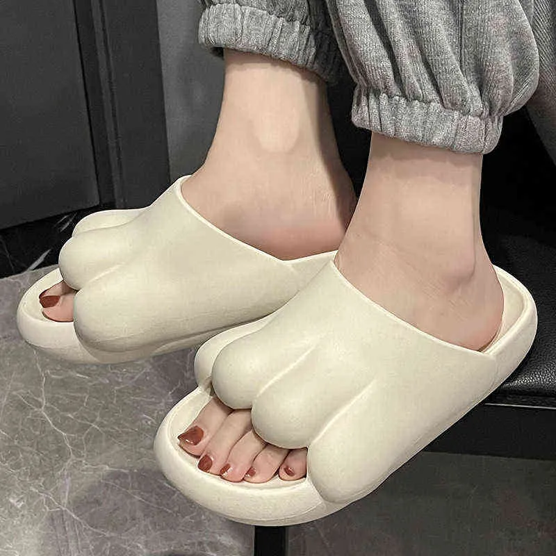 Suihyung Nette Katze Pfote Rutschen Für Mädchen Sommer Neue Frauen Hause Badezimmer Hausschuhe Plattform Sandalen Weiche Sohle Flip-Flops Flache schuhe G220518