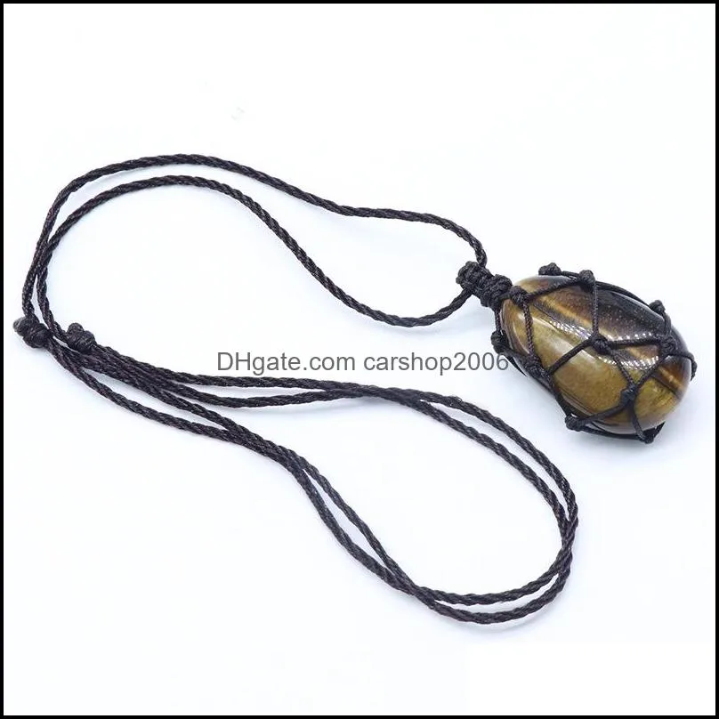 woven water drop net necklaces reiki healing stone crystal natural chakra energy pendant necklace for women men