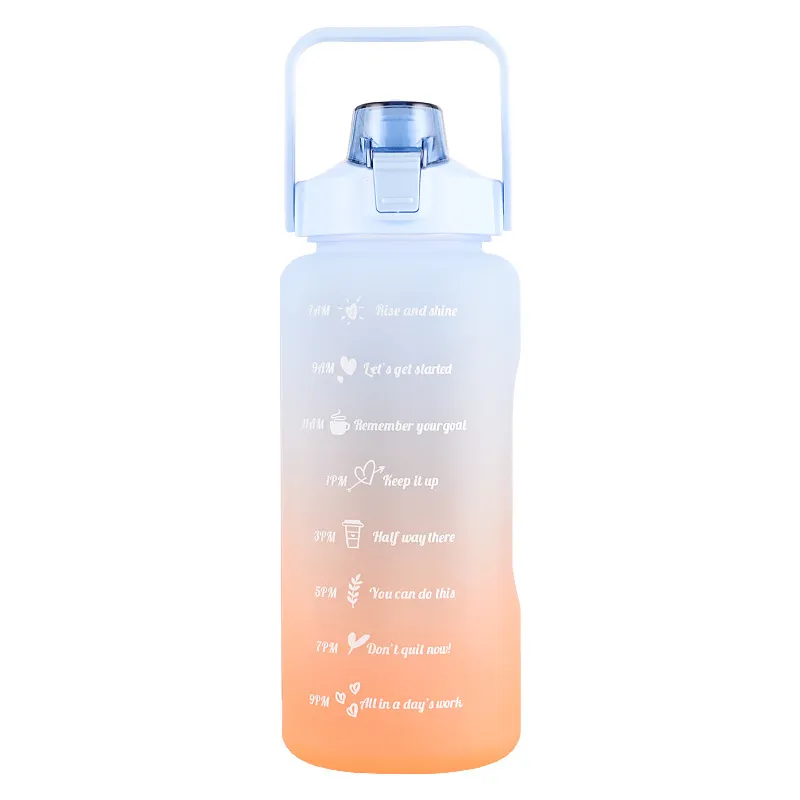 2L Large Capacity Water Bottle with Straw Gradient Color Matte Plastic Sports Portable Drop-proof Cute Botle W4