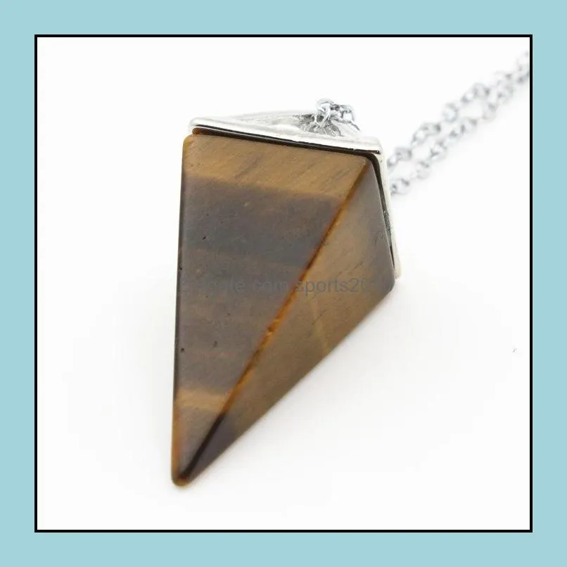 square pyramid cone stone opal crystal pendulum pendant necklace chakra healing jewelry for women men chain