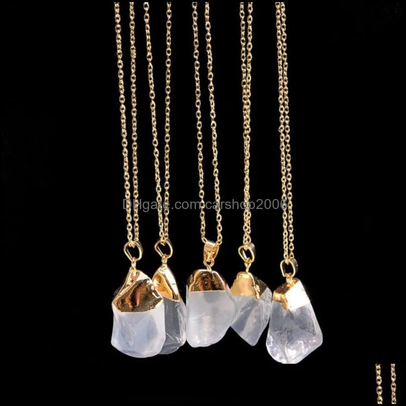irregular natural crystal stone gold plated handmade pendant necklaces for men women party club jewelry with chain