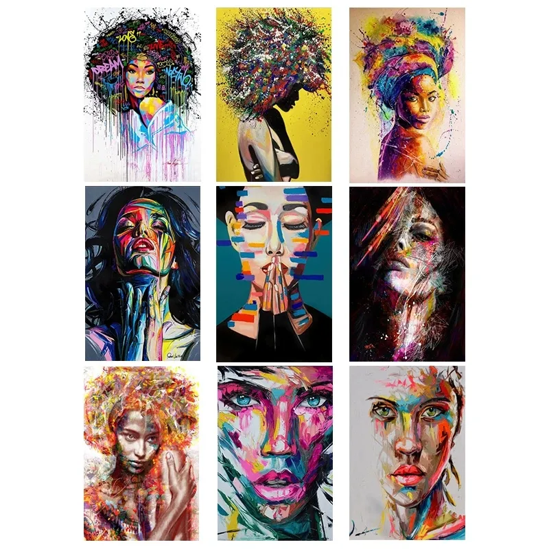 Graffiti Street Art Ragazza africana Pittura su tela Poster e stampe Arte della parete Ritratto di donna astratta Immagini Decorazioni per la casa Cuadros