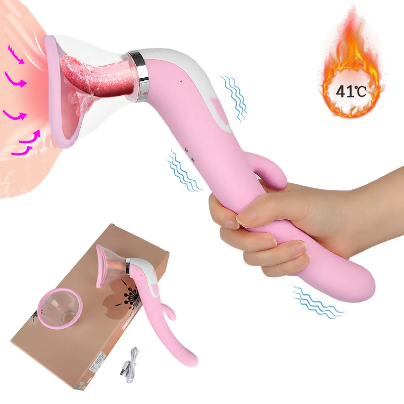 Juguetes sexy 12 velocidades Dual Vibrating Nipple Sucker Udder Stimulator Warm G-Spot Dildo Vibrador Aumento de senos Masajeador para mujer