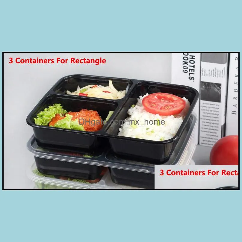 3 Or 4 Compartment Reusable Plastic Food Storage Containers With Lids Disposable Take Out Containers Lunch Box Microwavable Supplies