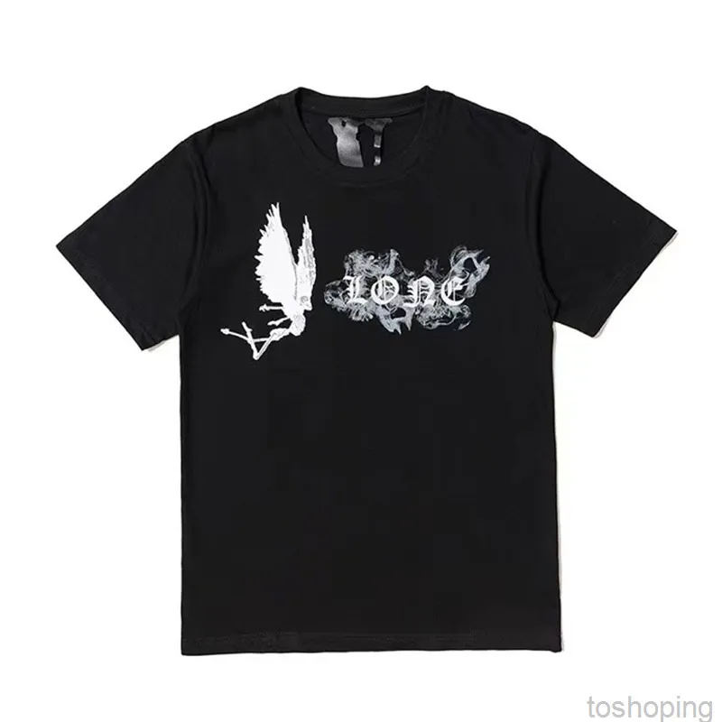 2022 New Men's T-shirt Fashion Tide Brand Ink Smoke Devil Angel Letter v Loose Men's and Women's Short-sleeved 21