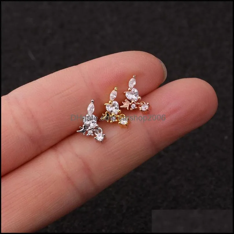 leaf flower shape dangle earrings stainless steel shiny crystal ear stud fashion zircon earring piercing body jewelry girl a92z