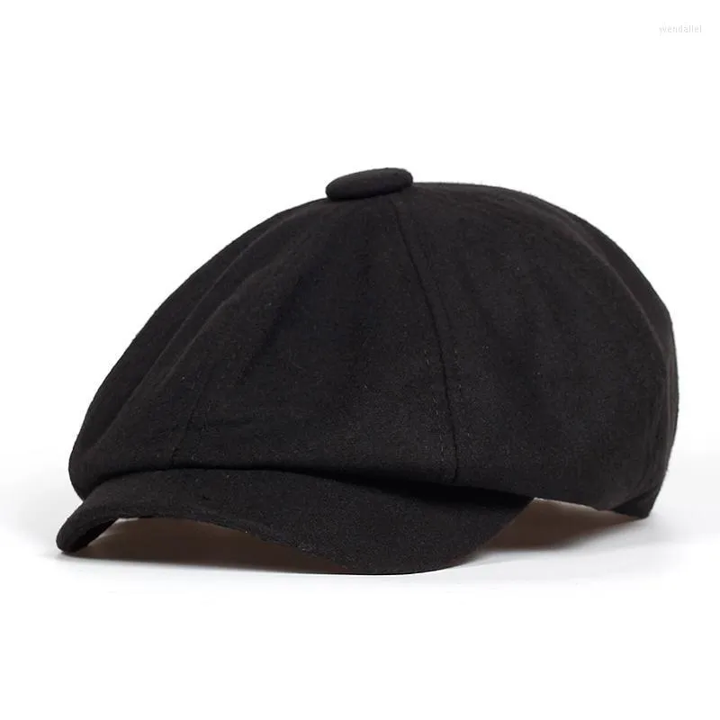 Berets jesienne zima mężczyźni płaski czapka czarna szara sboy bakerboy hats bawełniany beret hat brytyjskie wełniane wełniane kaperetki wend22