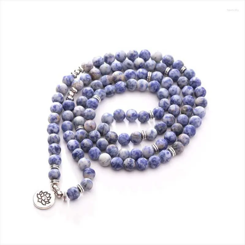 Fili di perline 108 perline Braccialetti di loto Mala per le donne Yoga Meditazione Bracciale con ciondoli in pietra naturale OM Buddha Albero della vita Gioielli F