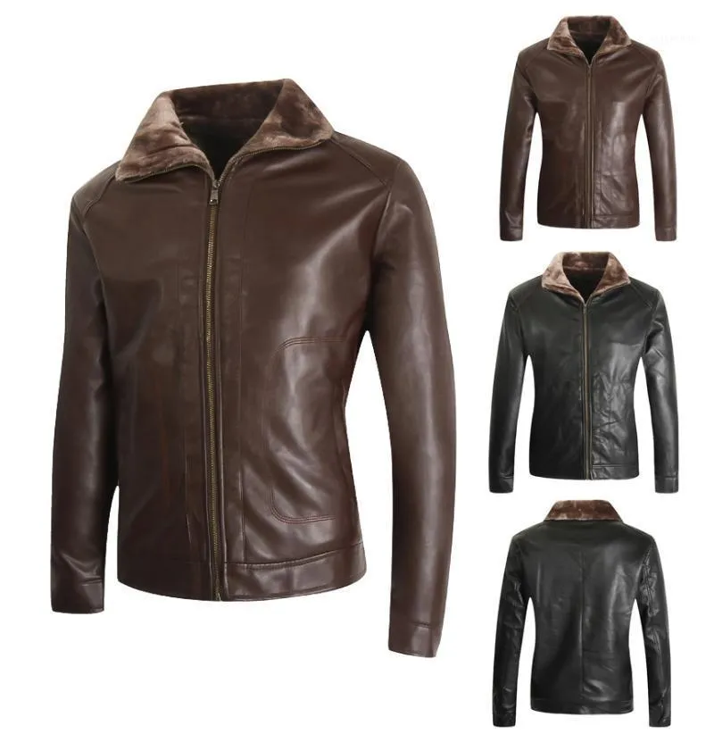 Men's Fur & Faux ZOGAA 2022 Winter PU Leather Jackets Fleece Thicken Wind Breaker Men Coat High Quality Mens Streetwear