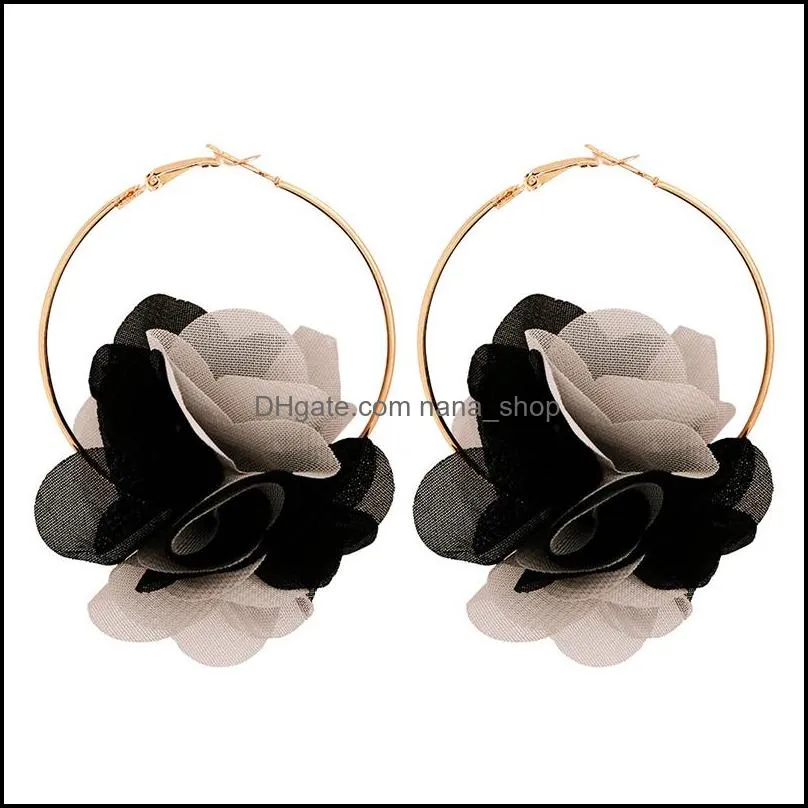 Europe And United States Selling Colorful Flower Earrings Three-Dimensional Flower Bud Mesh Ear Hoops