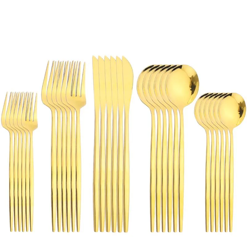 مجموعات أدوات FATTROM TERPRUN 30PCS/مجموعة أدوات المائدة الذهب مجموعة أدوات المائدة الفولاذ المقاوم للصدأ سكين شوكة شوكة ملعقة الشاي المطبخ