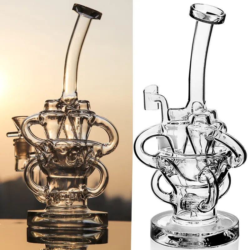 Cross Arm Clear Long Neck Pipes Hookahs Water Bongs Brand Recycler Percolator Oil Rig Water Pipe 14.4mm Joint Bowl Recyler Dab Rigs