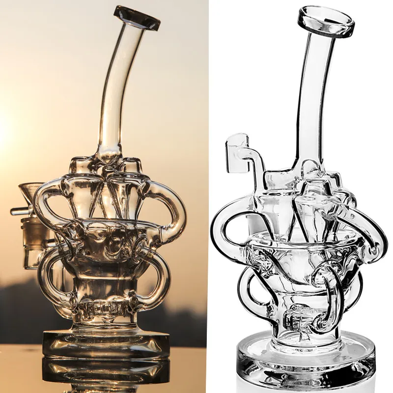 Kruisarm heldere lange nek pijpen waterpijpen Wata's water bongs merk recycler percolator olieluikwaterpijp 14,4 mm gewrichtskom recyler dab rigs