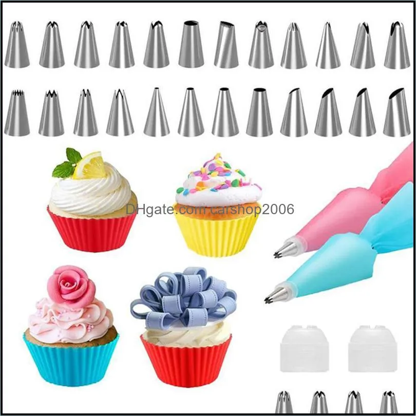 baking & pastry tools 15/17pcs/set silicone bag tips kitchen cake icing piping cream decorating reusable bags nozzle set