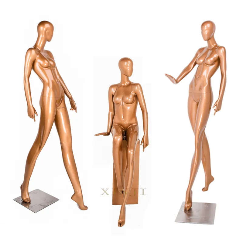 Fashion Women Model Two Golden Color Full Body Mannequin Fiberglass Vrouw aangepast