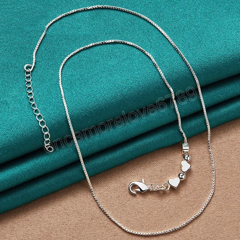 925 Sterling Silver Box Chain Heart Nummer Bead Necklace For Women