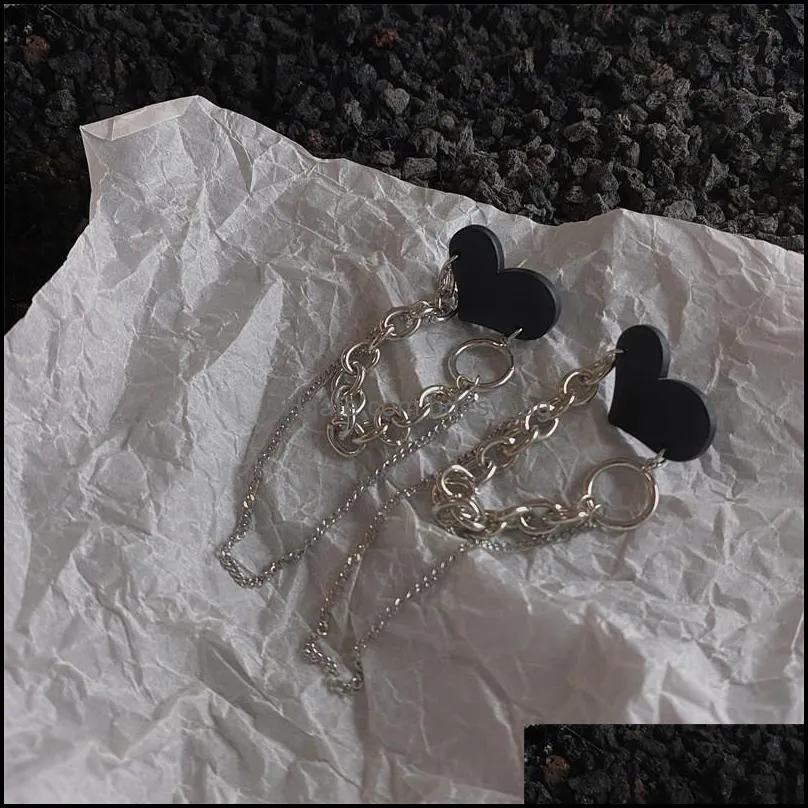 dangle & chandelier black heart chain tassel fashion drop earrings contracted joker metal trendy fine women jewelrydangle