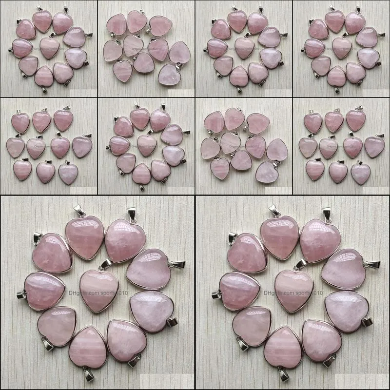 trendy natural rose quartz stone charms silver sided heart pendants 25mm for necklaces jewelry making wholesale