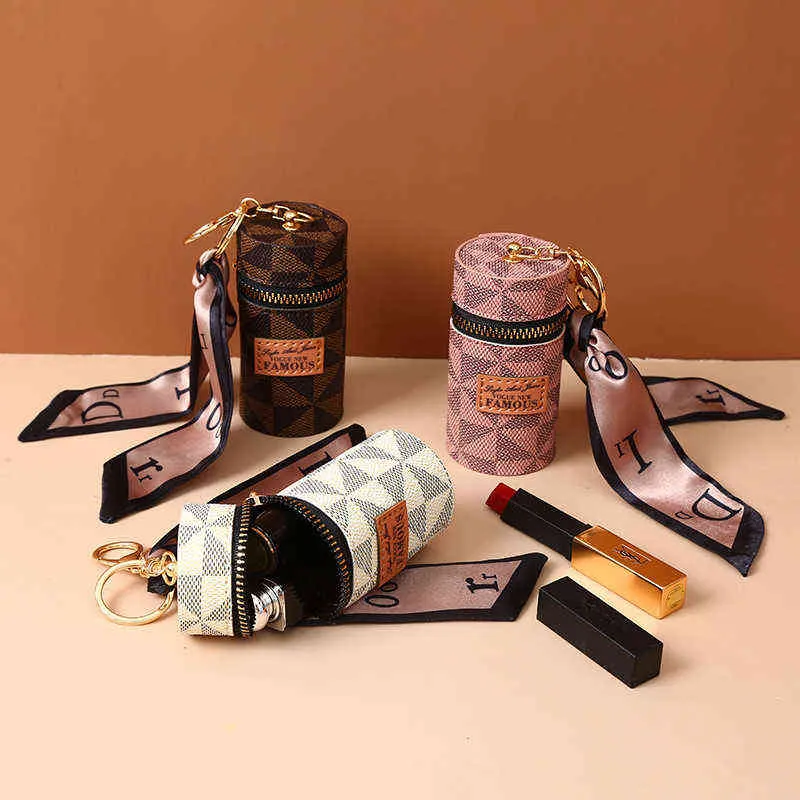 Creative silk scarf bucket lipstick bag keychain mini portable storage bag exquisite couple high-value accessories gift Y220527