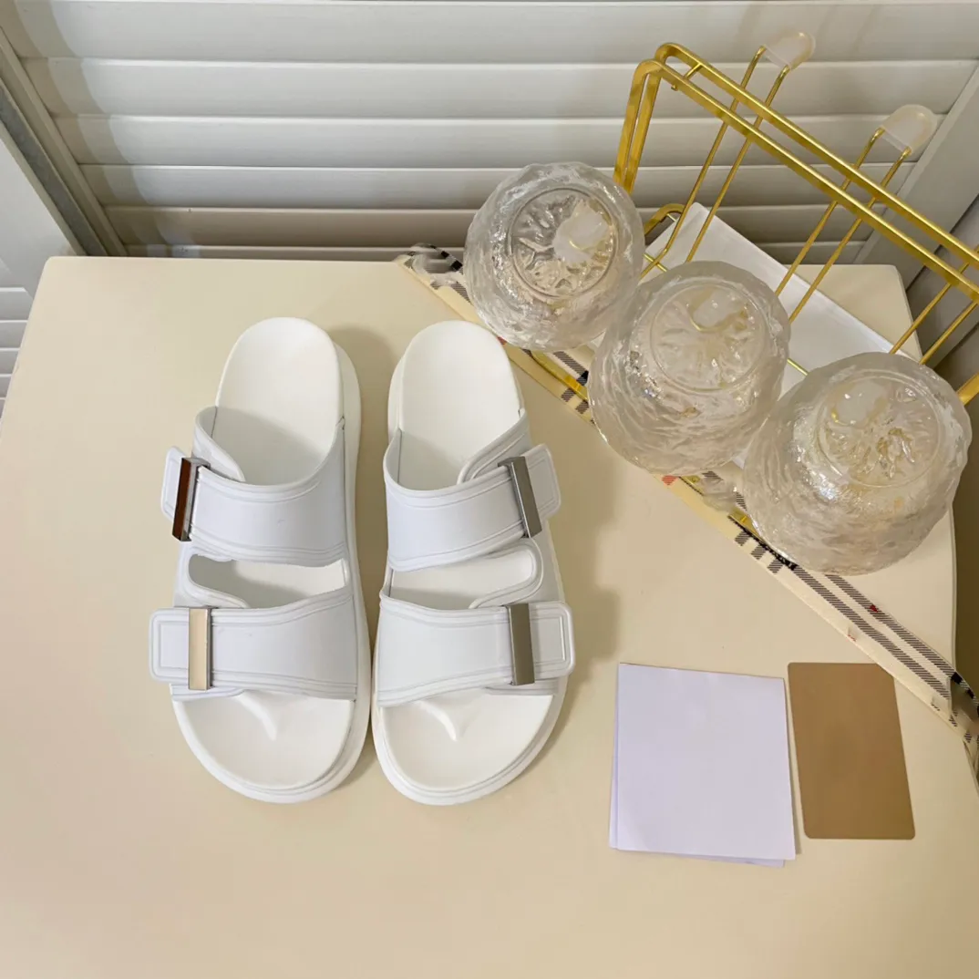Woman Flat Sandals Hybrid Double Buckle Leather Sliders Slippers