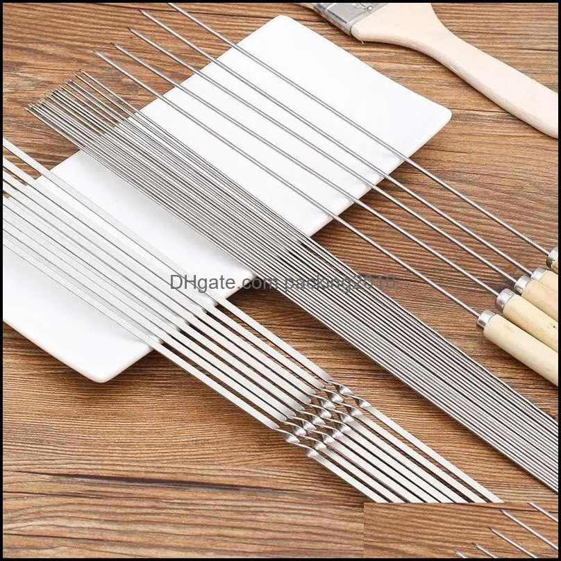 bbq tools & accessories thickened stainless steel 304 barbecue stick grilled flat sticks food grade meat skewers brazing utensils skewer