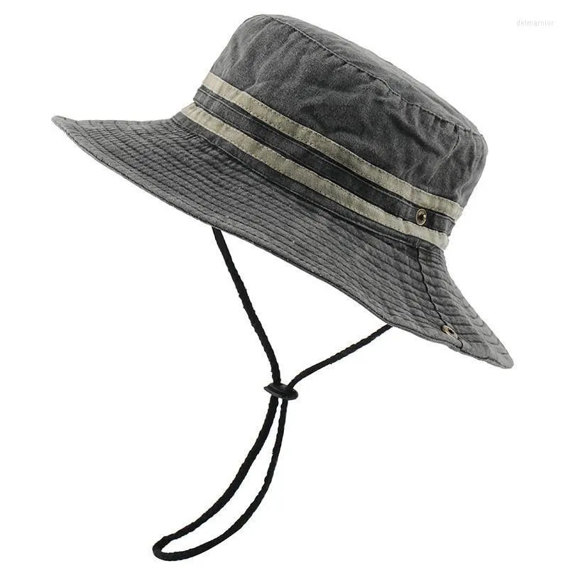 Berets Washed Cotton Bucket Hat Striped Boonie High Quality UV Protection Sun Hats Bob Panama CapBerets Delm22