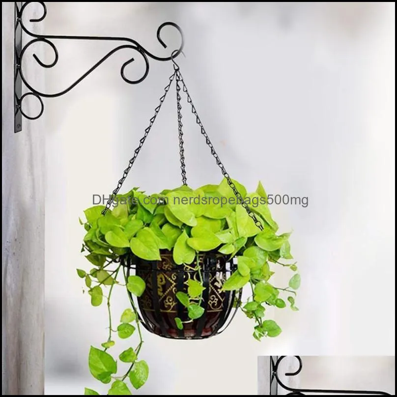 Other Home Decor Garden 2X Heavy Duty Metal Hanging Basket Brackets Plant Hanger Hook Wall Drop Delivery 2021 Mwejy