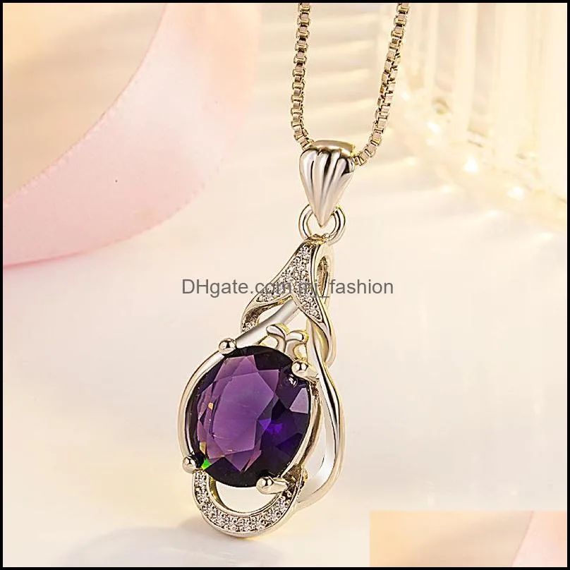ladies vintage necklace with pendant wedding geometric drop pendant synthetic amethyst pendant clavicle chain fashion elegant
