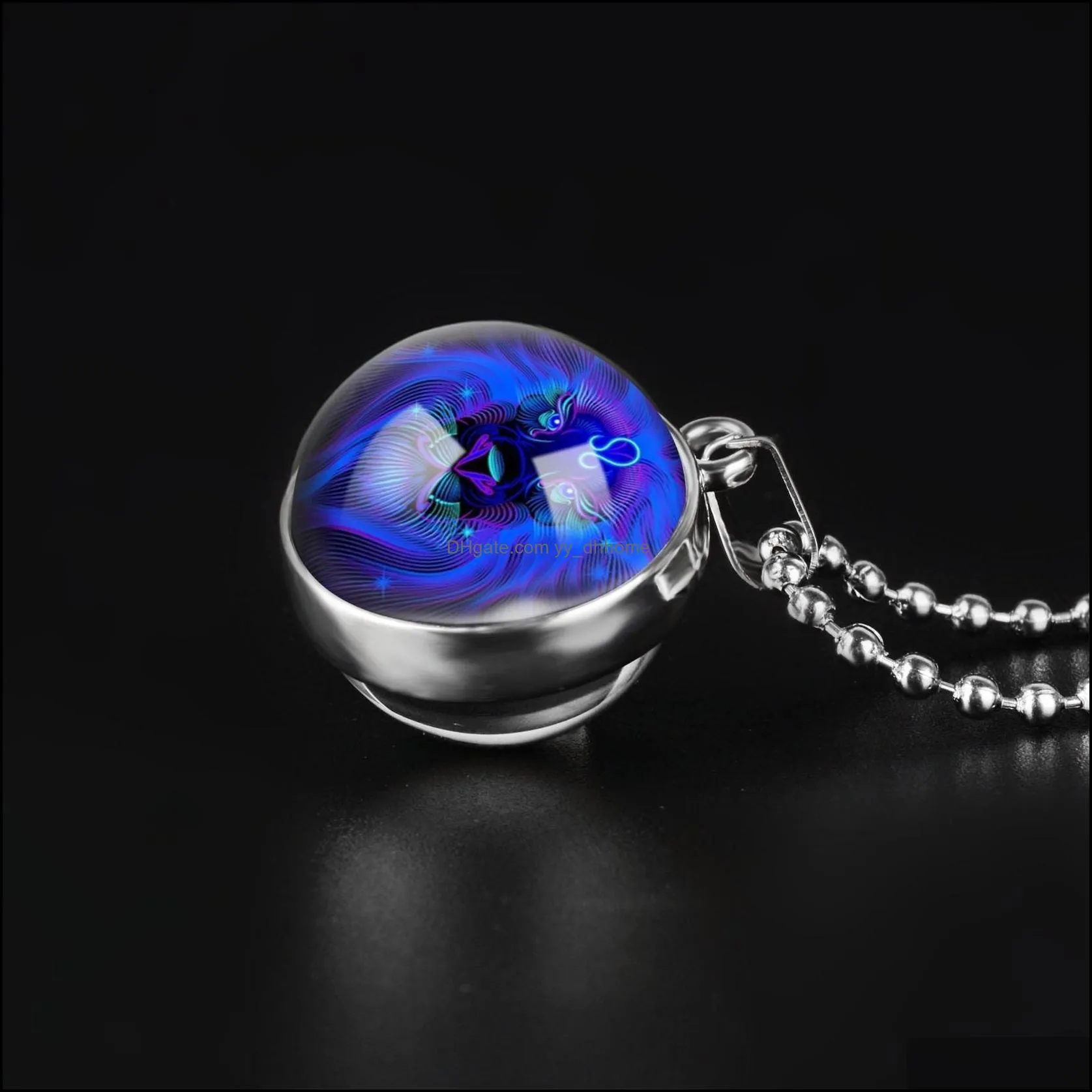 double sided necklace 12 constellations art pendant dome glass necklaces hand craft jewelry