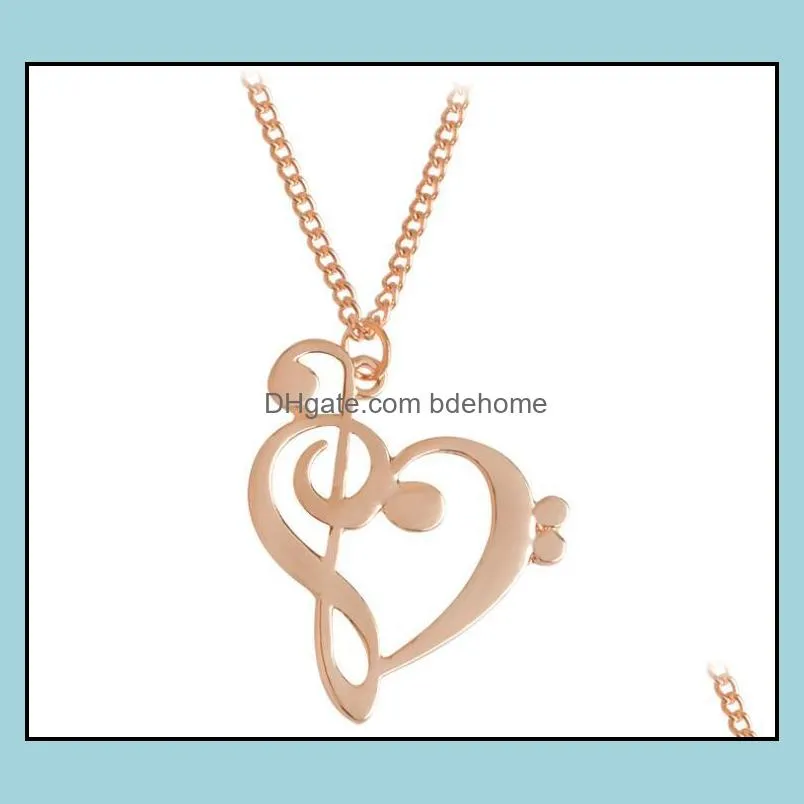 new fashion loving heart music note necklace hot gold/silver/rose gold plated necklace wholesale 5964