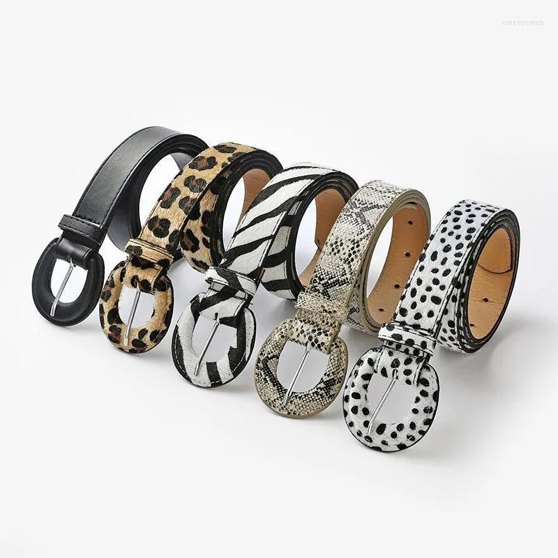 Bälten mode leopard bälte kvinnor orm zebra tryck tunn hästhår midja pu läder guldring spänne för damer kvinnliga belts emel22