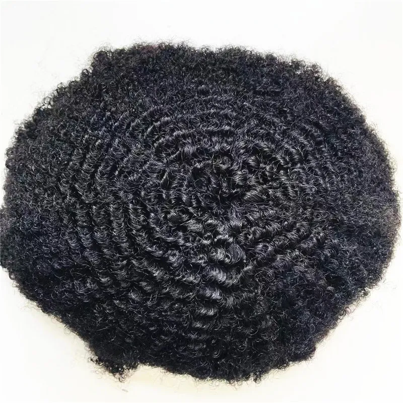 6mm Afro El Bağlı Tam Dantel Toupee% 100 Hint Bakire İnsan Saç Parçaları Siyah Erkekler için Fast Express Teslimat