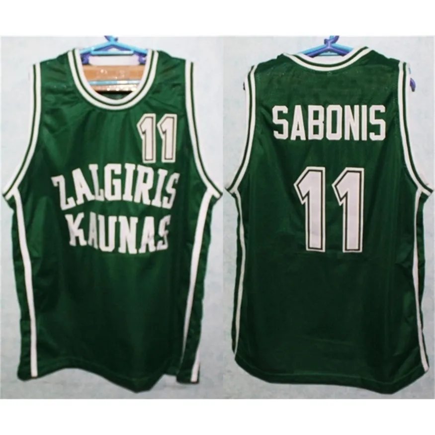 Nikivip Team Litauen Zalgiris Kaunas Arvydas Sabonis #11 Grünes Retro-Basketballtrikot für Herren, genähte Trikots mit individueller Nummer und Namen