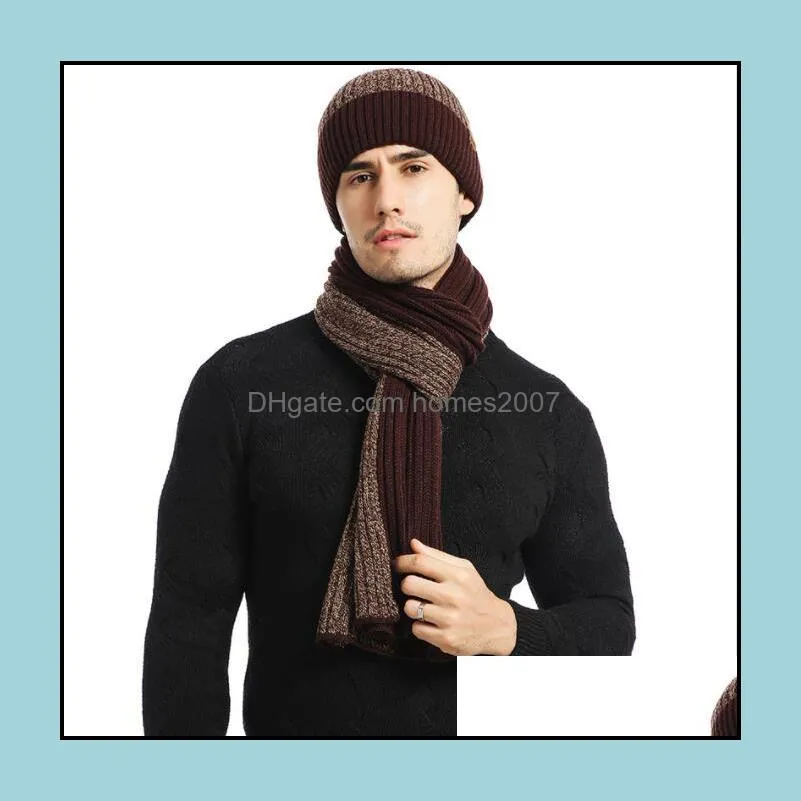 Women and men Wool hat sets color matching knitted hatS thickened scarf gloves three piece set