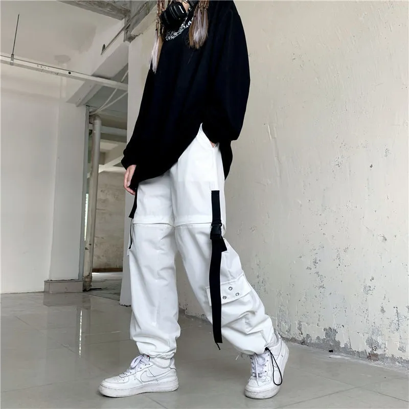 White High Waist Cargo cargo pants - Y2K Harajuku Style