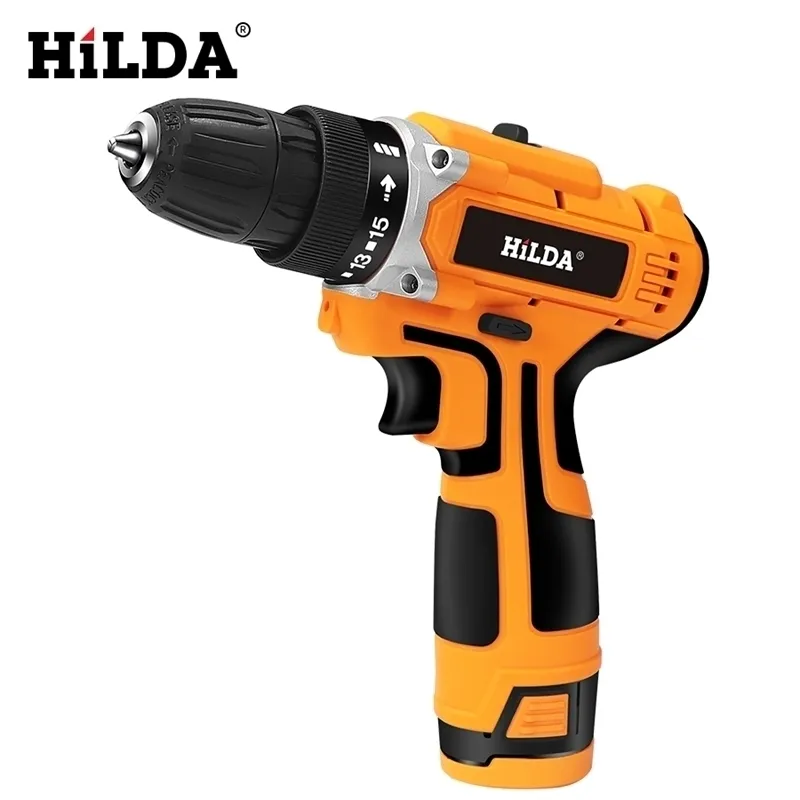 HILDA 12V Electric Drill med uppladdningsbar litiumbatteri skruvmejsel trådlösa Twospeed Power Tools Y200321