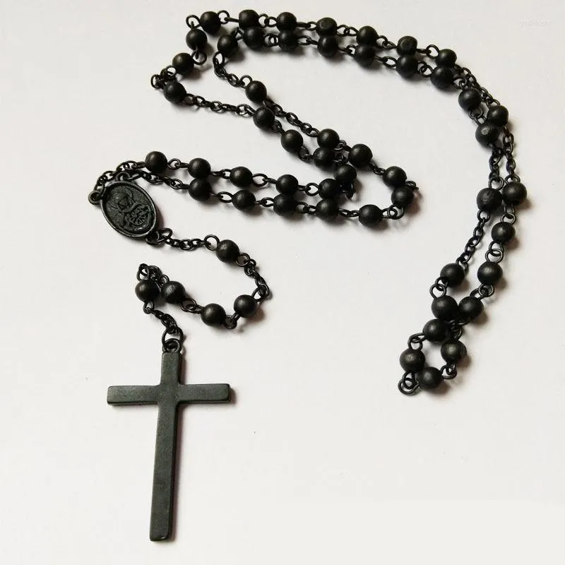 Girocolli Perline nere Collana rosario per donna Ciondolo croce Gesù Catena lunga collo Accessori gioielli gotici VGN076Girocolli Godl22