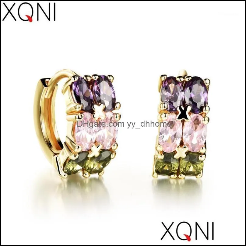 Hoop & Huggie XQNI Surprise Birthday Gift Double Layer Cubic Zircon Woman Earrings Fashion Gold Color Cross Design Women Jewelry Gift1