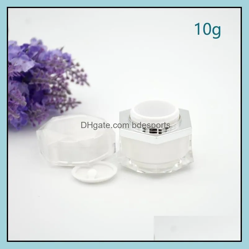 5g 10g Hexagon Shape Cosmetic Acrylic Jars Upscale Refillable Cream Lotion Sample Jar Pot Container with Liners and Screw Lid 3 Colors