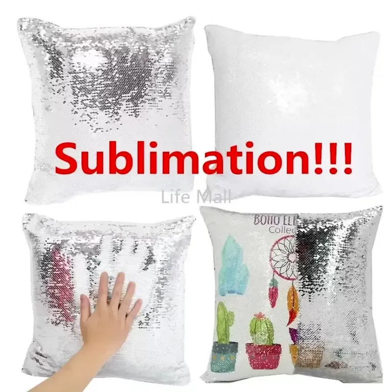 2022 Christmas Sublimation Blank 40 40cm Pillows Reversible Sequin Magic Pillow Case Swipe Cushion Cover Pillowcase FY7441 C0803X0