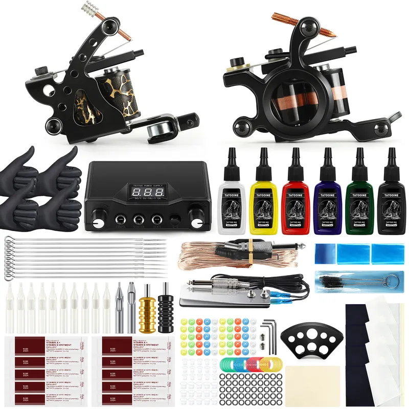 Tattoo Kit Machines Gun Set Power Supply Grips Body Art Needles Permanent Makeup Tools From RU 220617