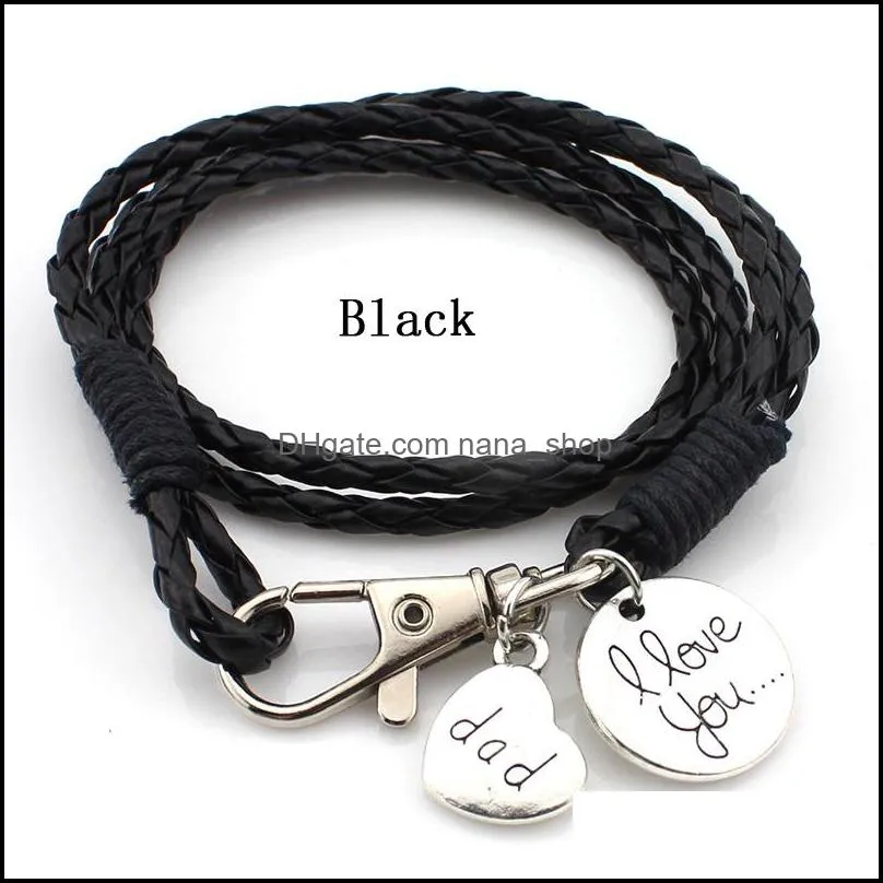 New Vintage Multilayer Woven Charm Bracelets I love you Keychain Bracelet PU Leather bangle For Fashion man&woman Accessories
