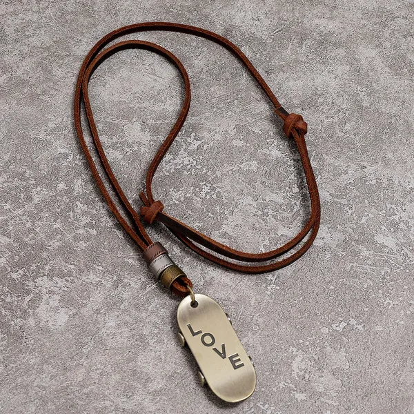 Metal Love Skateboard Pendant Necklace Adjustable Leather Chain Necklaces for Women Men Fashion Jewelry