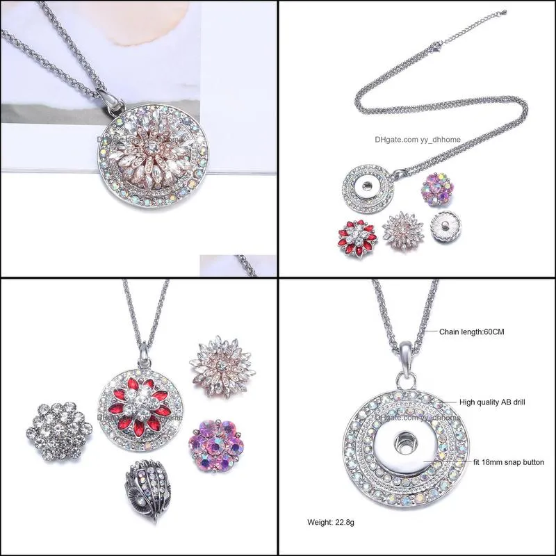 noosa snap button jewelry crytal filled pendant snap necklace with link chain fit 18mm snap necklace jewelry women