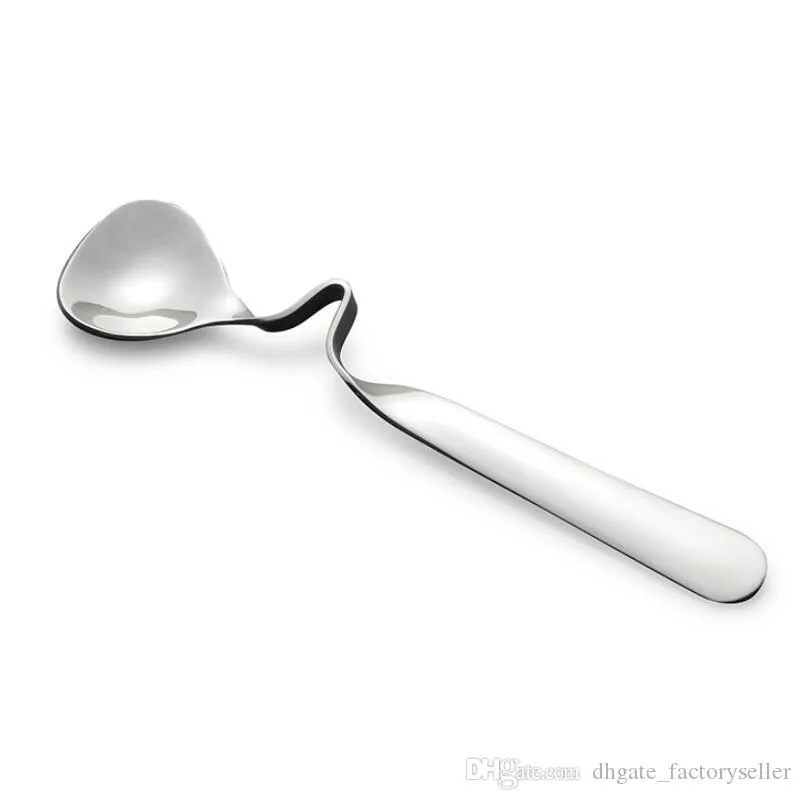 NEW Tea Coffee Honey Drink Adorable Stainless Steel Curved Twisted Handle Spoon U handled V Handle Jam Spoons LX4281