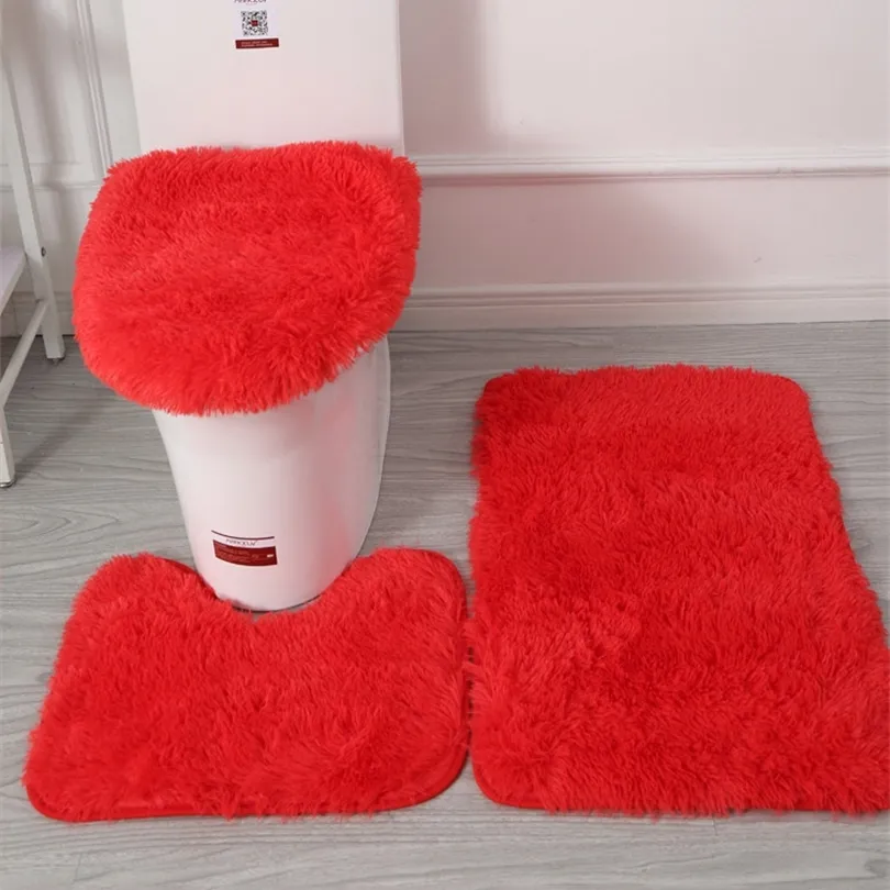 Set of 3 Bathroom Mat Toilet Soft Non Slip 2PCS Rug Shower Carpets Lid Cover Floor s 220504