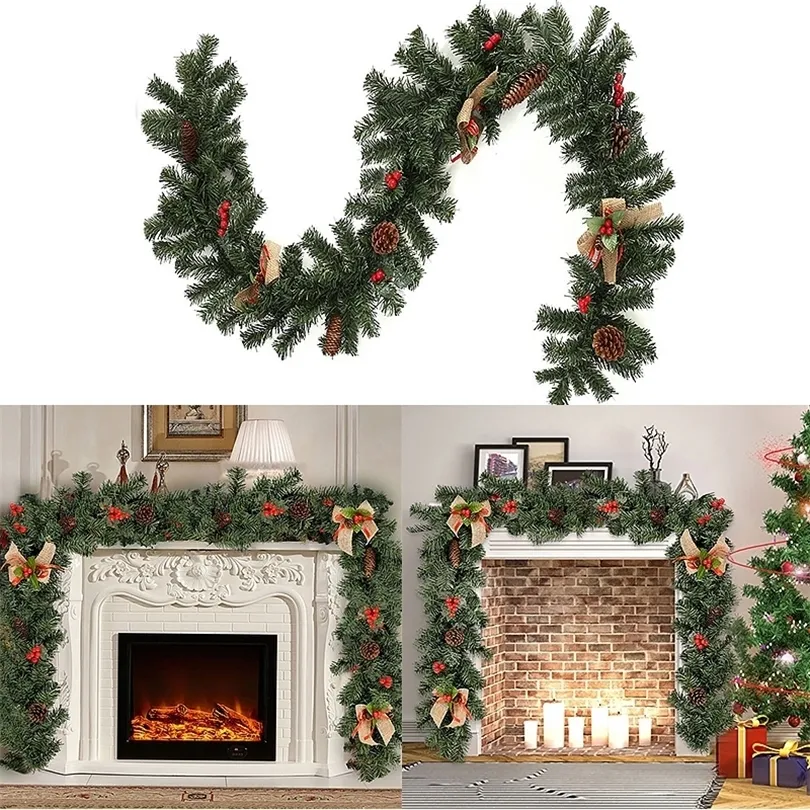 Ny juldekoration Green Christmas Garland Wreath For Home New Year Xmas Party Pine Tree Rattan Hanging Ornament 201006