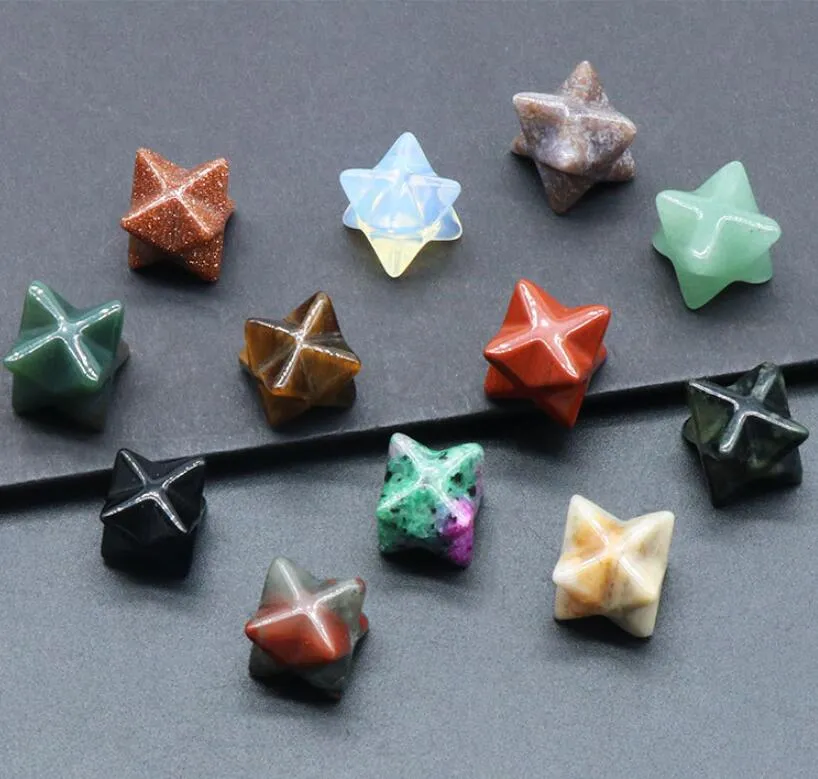 Stone naturale Merkaba Star Rosa Quarzo Crystal Ornamenti di Chakra Manico a mano Decorazione Casa Accessori per collana in pietra fai -da -te