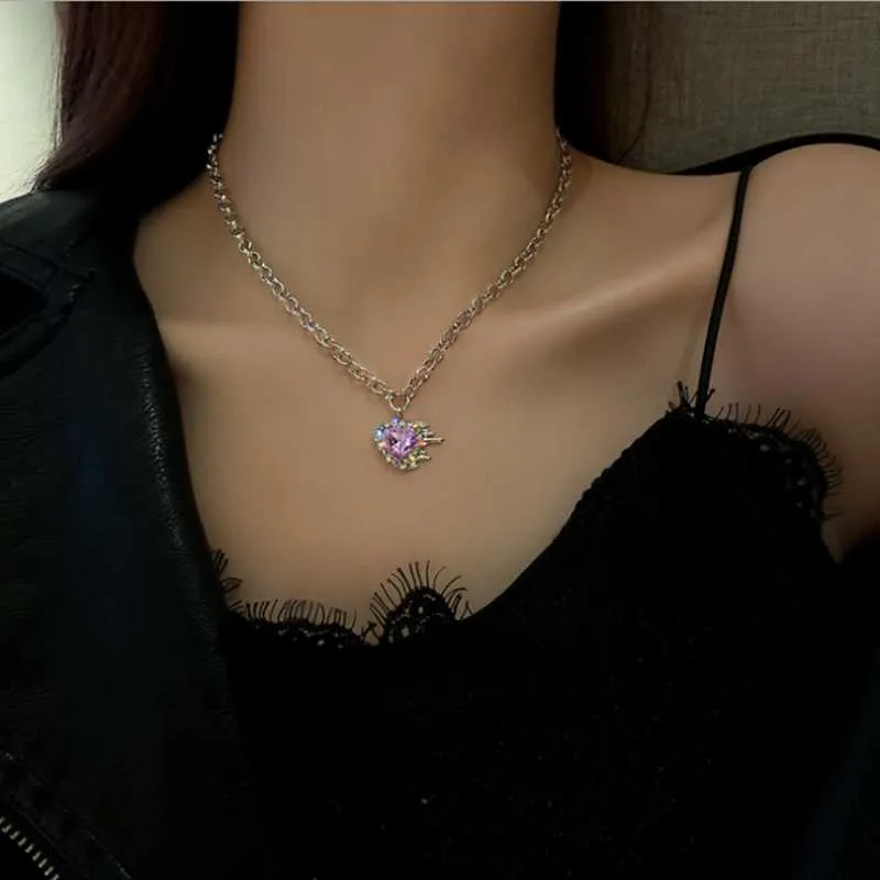 Pendant Necklaces Rhinestone Artificial Crystal Alloy Chain Necklace Women Now 2022 Aesthetic Korean Fashion Female DiamondPendant