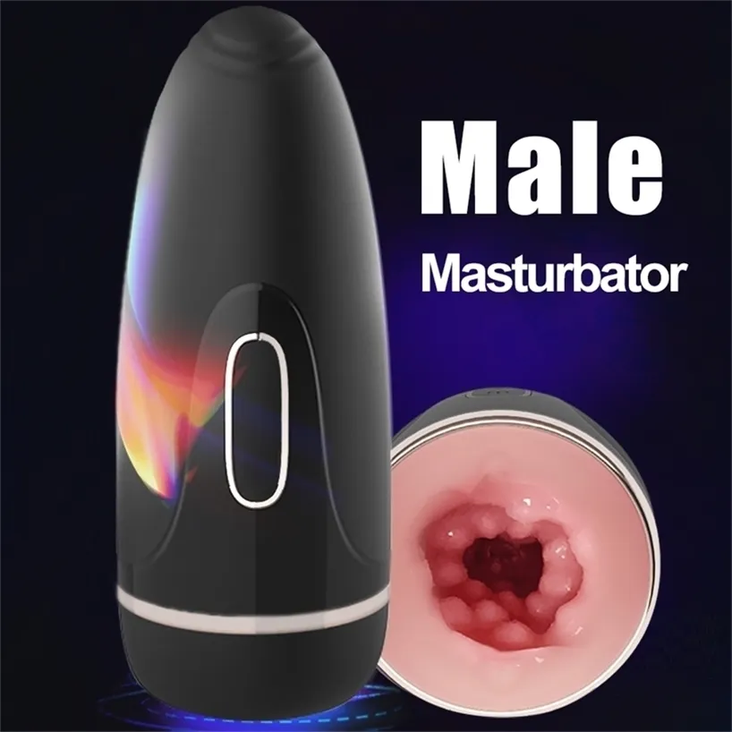 Male Masturbator Realistic Vagina Powerful Vibration Waterproof Masturbators Adults 18 + Sex Toys for Men 220316